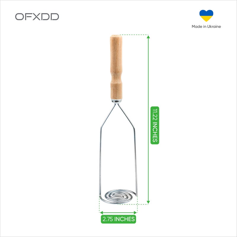 OFXDD هراسة بطاطس بمقبض خشبي، هراسة بطاطس من الفولاذ المقاوم للصدأ، هراسة بطاطس بشكل حلزوني، هراسة بطاطس بشكل حلزوني - Image 5